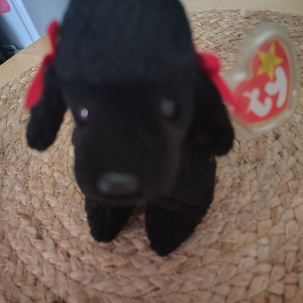 Ty Black Plush Dog Toy with Red Highlights